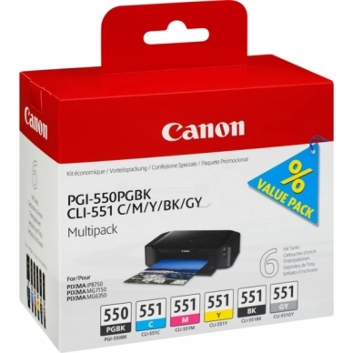 CANON alt CANON bläck Multi Pack Incl PGI-550/CLI-551 PGBK (C/M/Y/BK/GY)